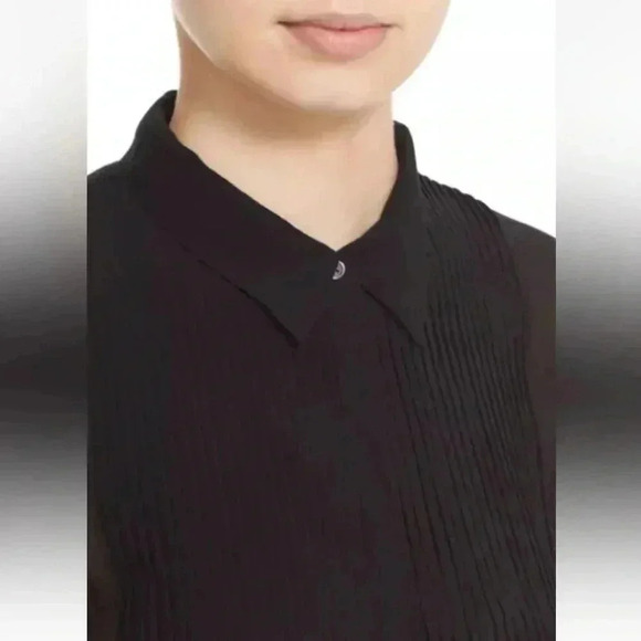 Theory 'Dionelle' Pintuck Pleat Textured Chiffon Black Sheer Blouse 100% Silk S - Picture 4 of 13